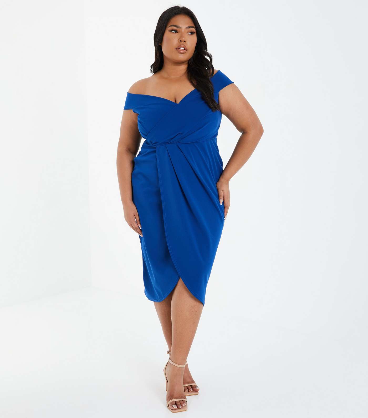QUIZ Curves Bright Blue Bardot Midi Wrap Dress