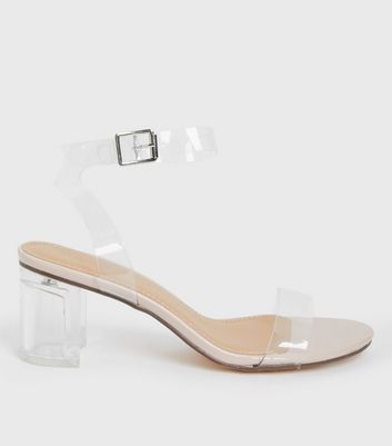 Truffle Collection Pale Pink Clear Strap Block Heel Sandals New Look