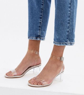 clear strap low heels