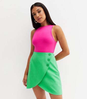 Green mini shop wrap skirt