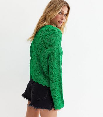 Click to view product details and reviews for Green Crochet Wide Sleeve Jumper New Look.