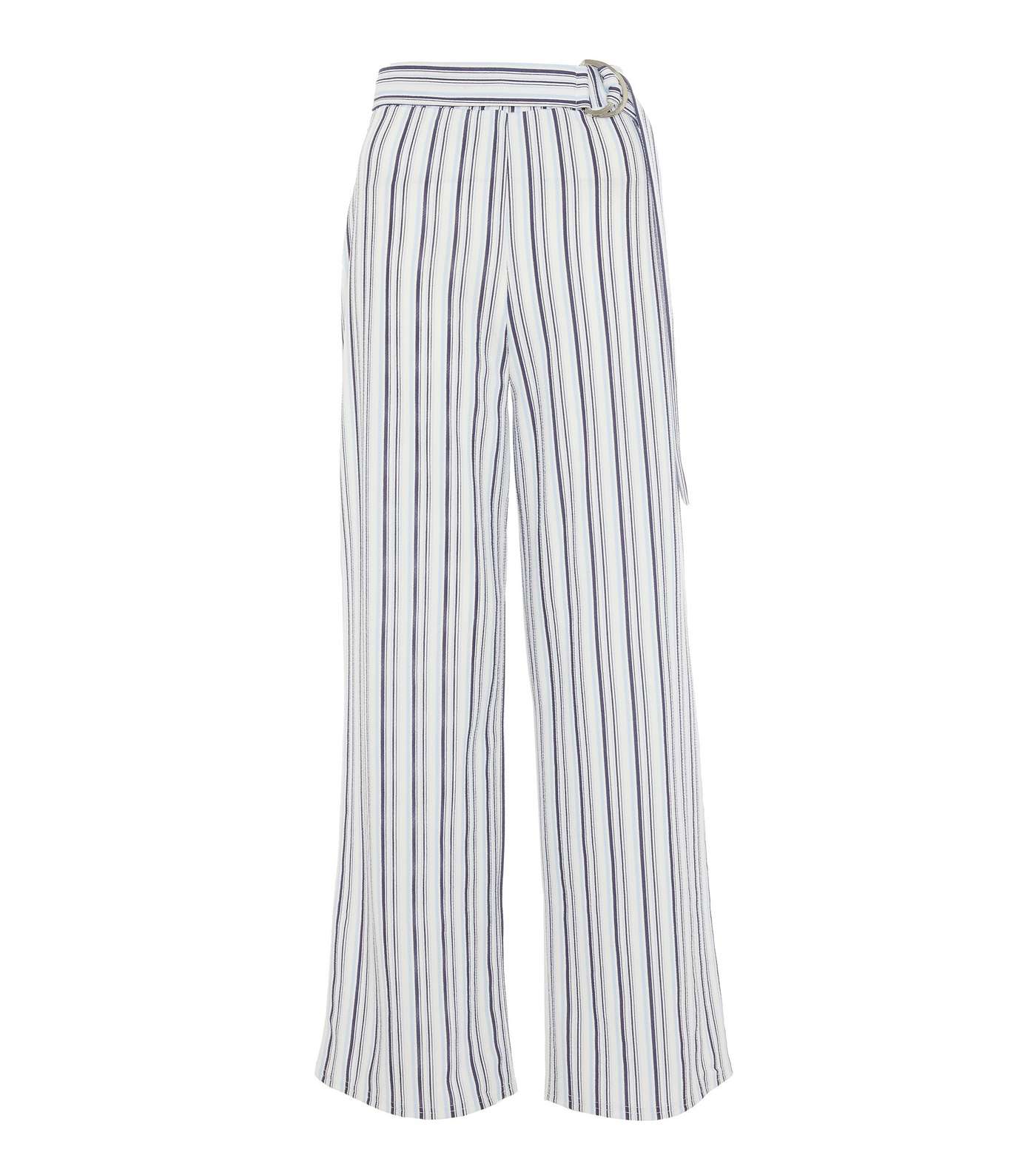 QUIZ Blue Stripe Belted Wide Leg Trousers Image 4