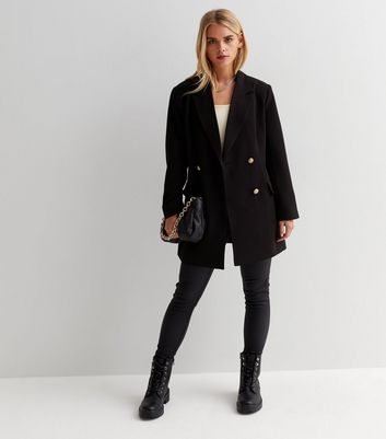 New Look Women's Petite Black Double Breasted Long Blazer - UK 8