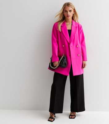 Petite Bright Pink Double Breasted Long Blazer