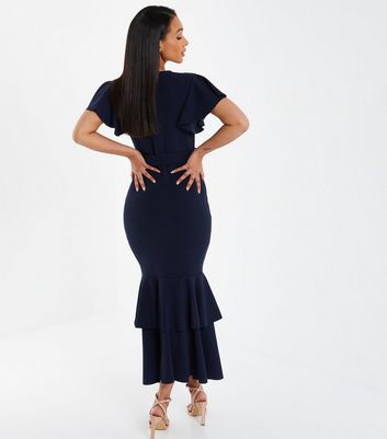 Click to view product details and reviews for Quiz Navy Belted Tiered Midi Wrap Dress New Look.