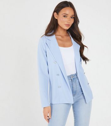 QUIZ Pale Blue Button Blazer | New Look