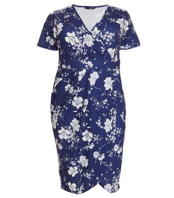 Quiz Curves Navy Floral Midi Wrap Dress New Look