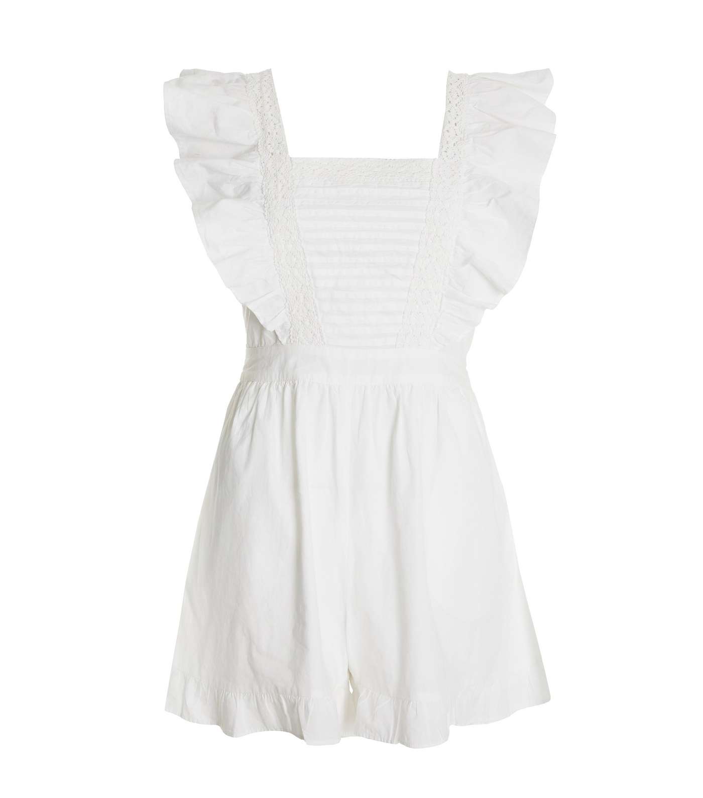 QUIZ White Frill Sleeve Lace Trim Tie Back Playsuit Image 4