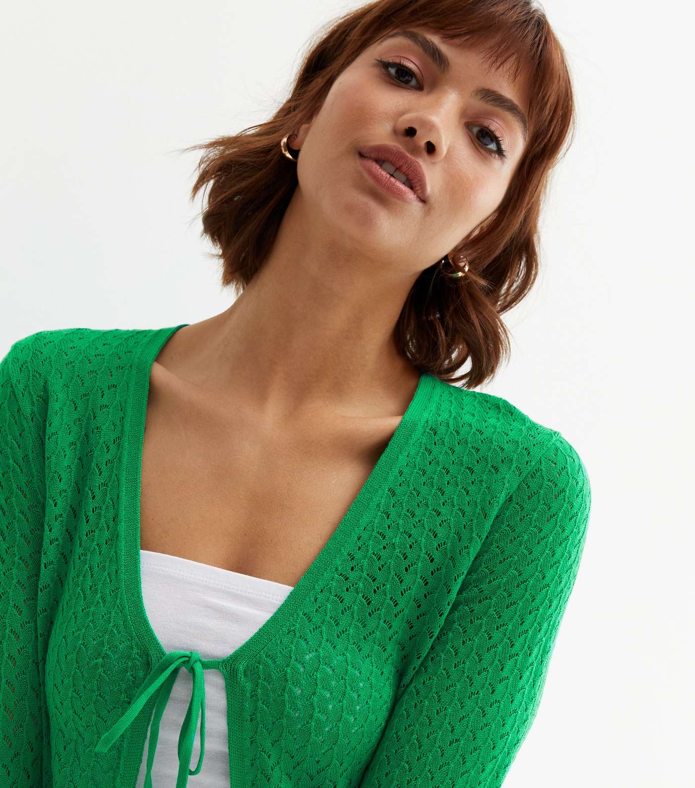 Green Crochet Tie Front Crop Cardigan Image 3