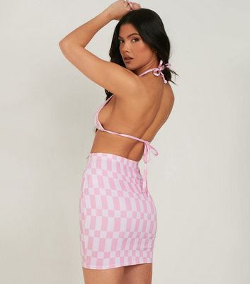 Pink and white outlet check mini skirt