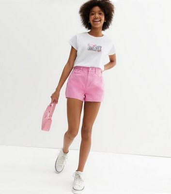 Bright pink cheap denim shorts