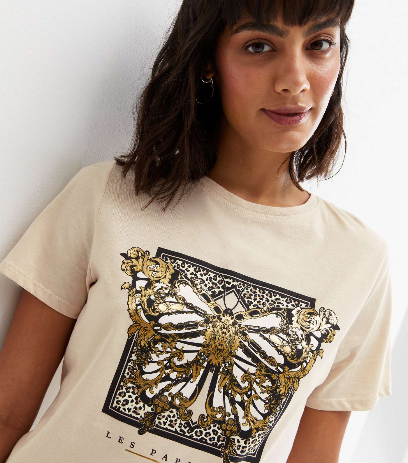 Mink Baroque Butterfly Leopard Print Logo T-Shirt