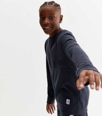 Boys Navy Ribbed Panel Crew Neck Sweatshirt