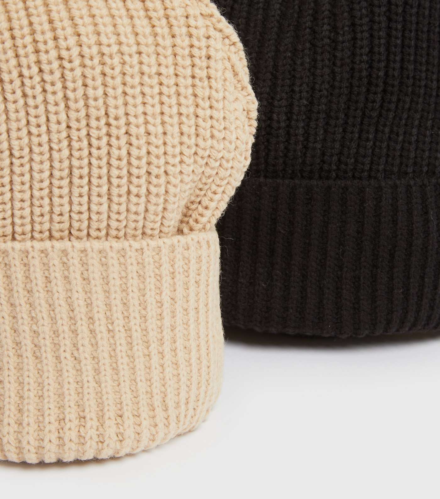 2 Pack Black and Stone Ribbed Fisherman Beanies Image 3