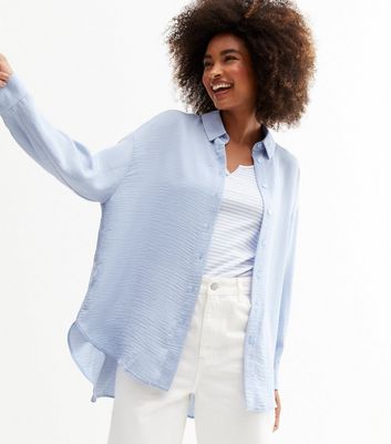 Pale Blue Herringbone Oversized Shirt 