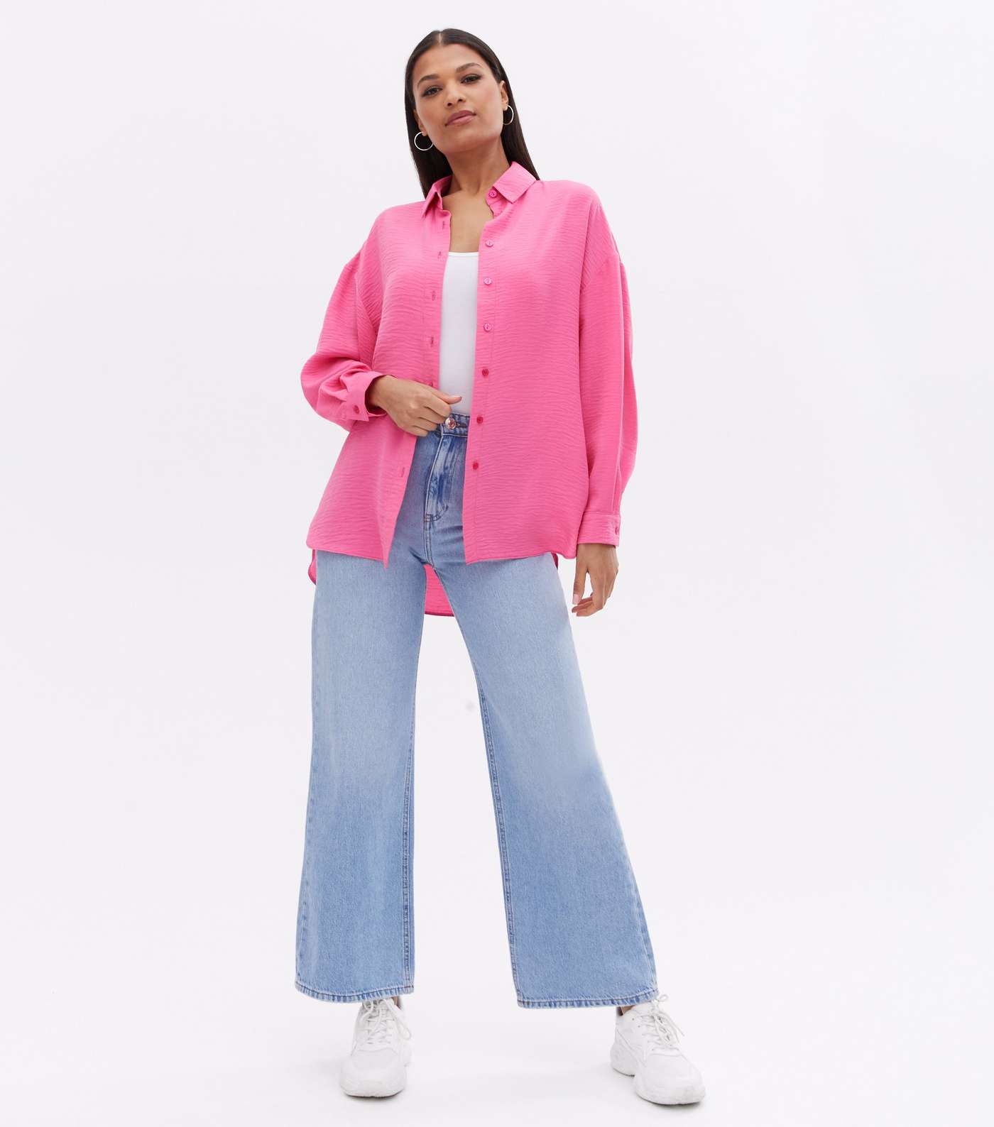 Bright Pink Herringbone Oversized Shirt Image 2
