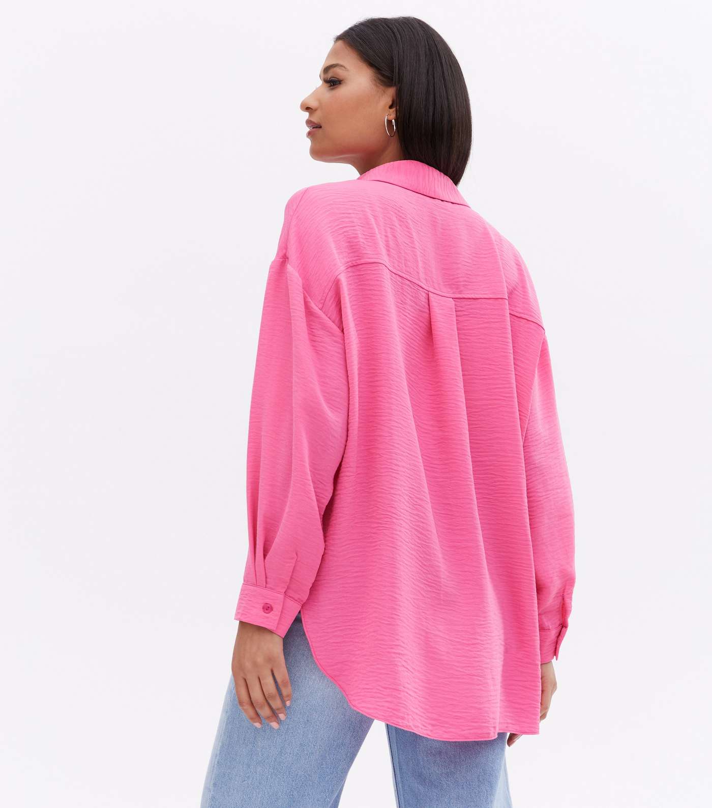 Bright Pink Herringbone Oversized Shirt Image 4