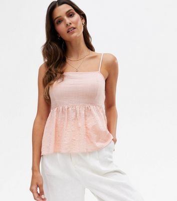 Pink Textured Strappy Peplum Cami New Look
