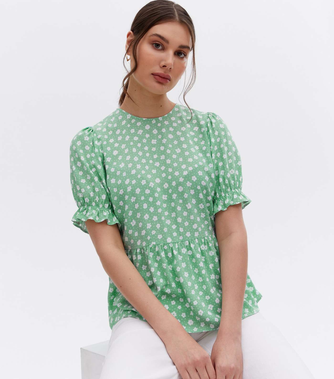 Green Ditsy Floral Peplum T-Shirt