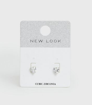 Crystal Cubic Zirconia Heart Stud Earrings New Look