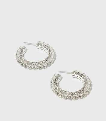 Silver Diamanté Midi Hoop Earrings