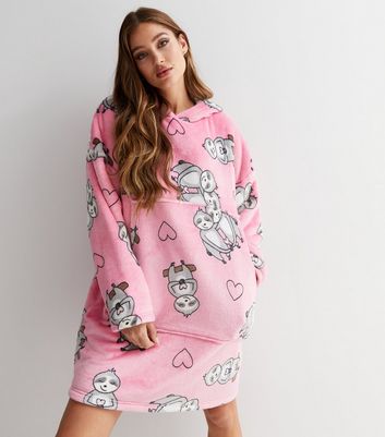 Pink Sloth Fleece Oversized Blanket Hoodie New Look