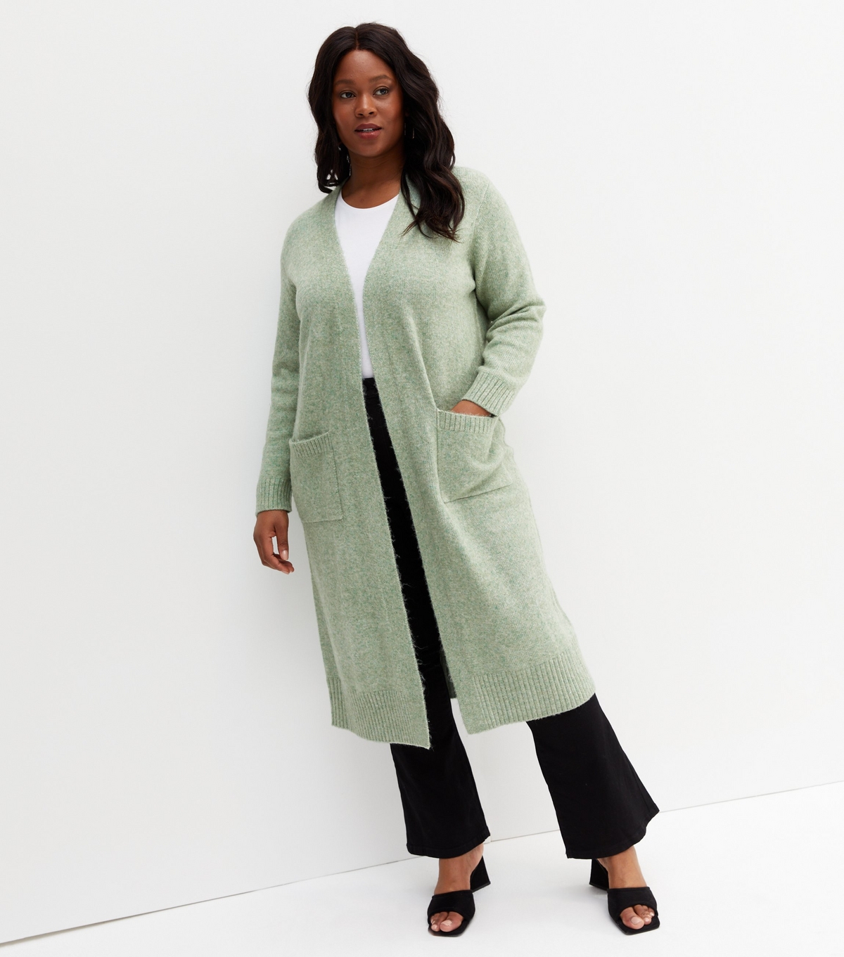 Women's Plus Size Mint Green Knit Pocket Midi Cardigan Curves New Look