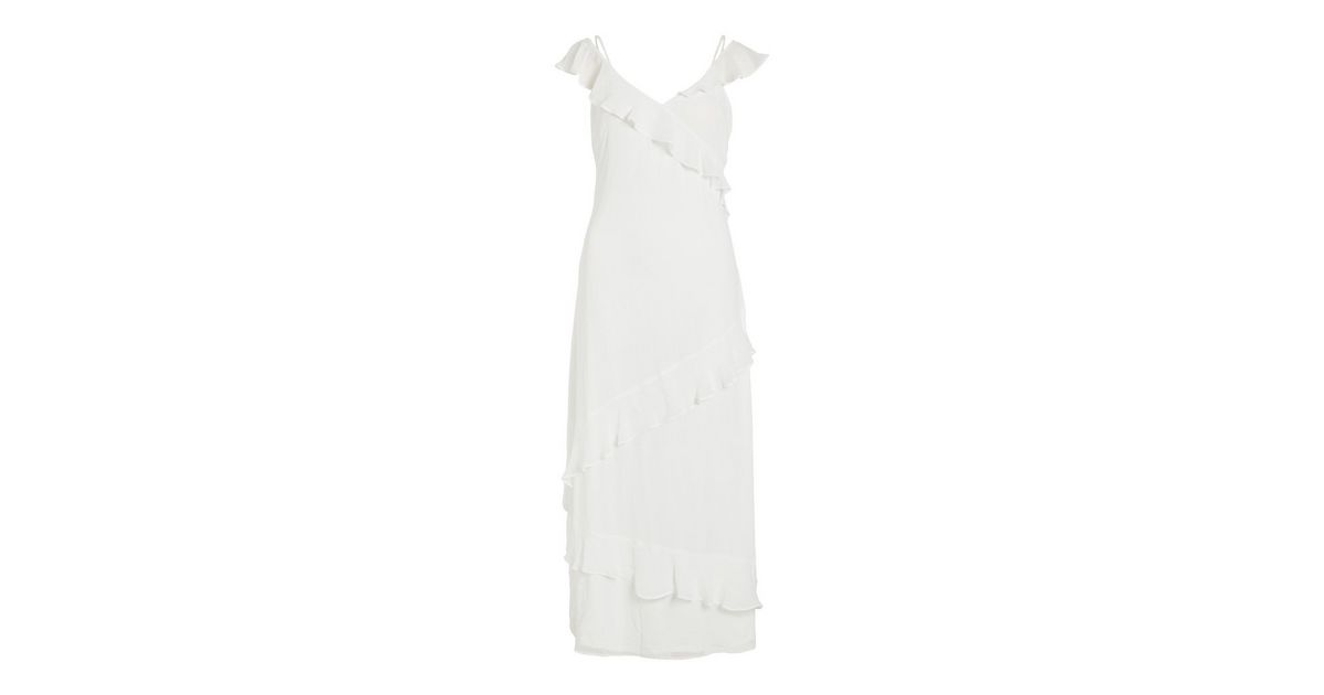 VILA White Frill Midi Wrap Dress | New Look