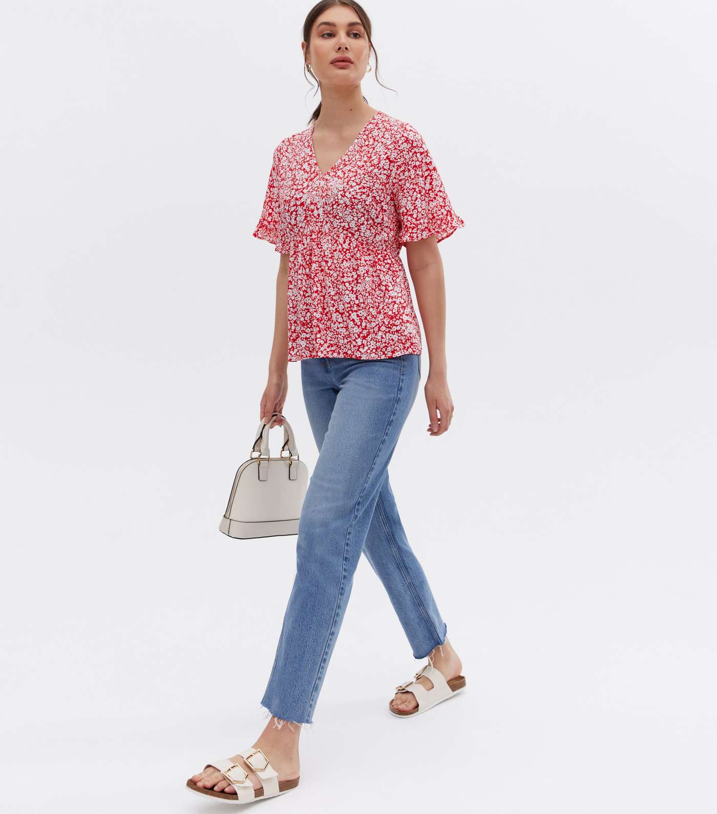 Red Floral Frill Peplum Blouse Image 2