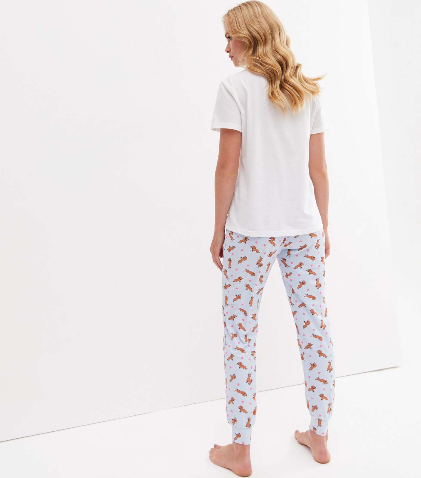 White Soft Touch Jogger Pyjama Set with Dog Logo Image 4