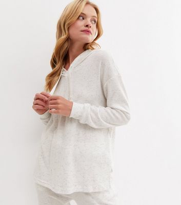 Cream Ribbed Knit Lounge Hoodie New Look