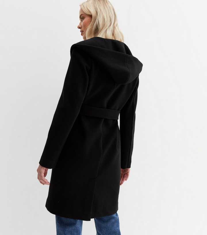 Black Unlined Belted Hooded Coat
