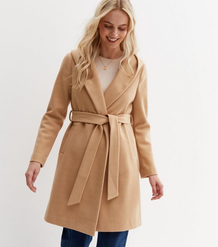 lipsy camel wool blend hooded coat