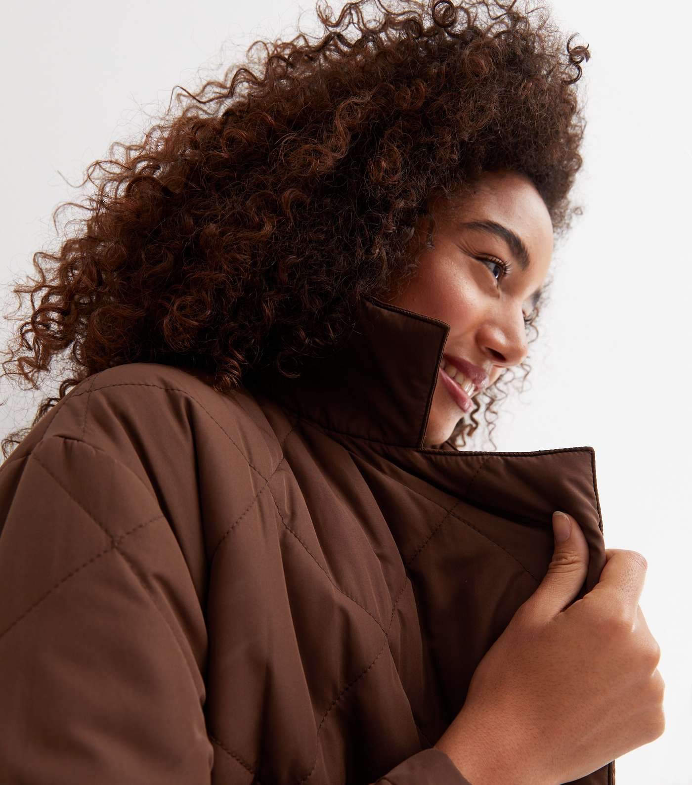 Brown Quilted Revere Collar Belted Long Puffer Jacket Image 3