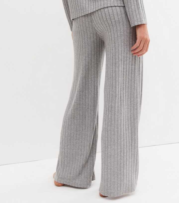 Plus Size Grey Knit Wide Leg Lounge Trousers