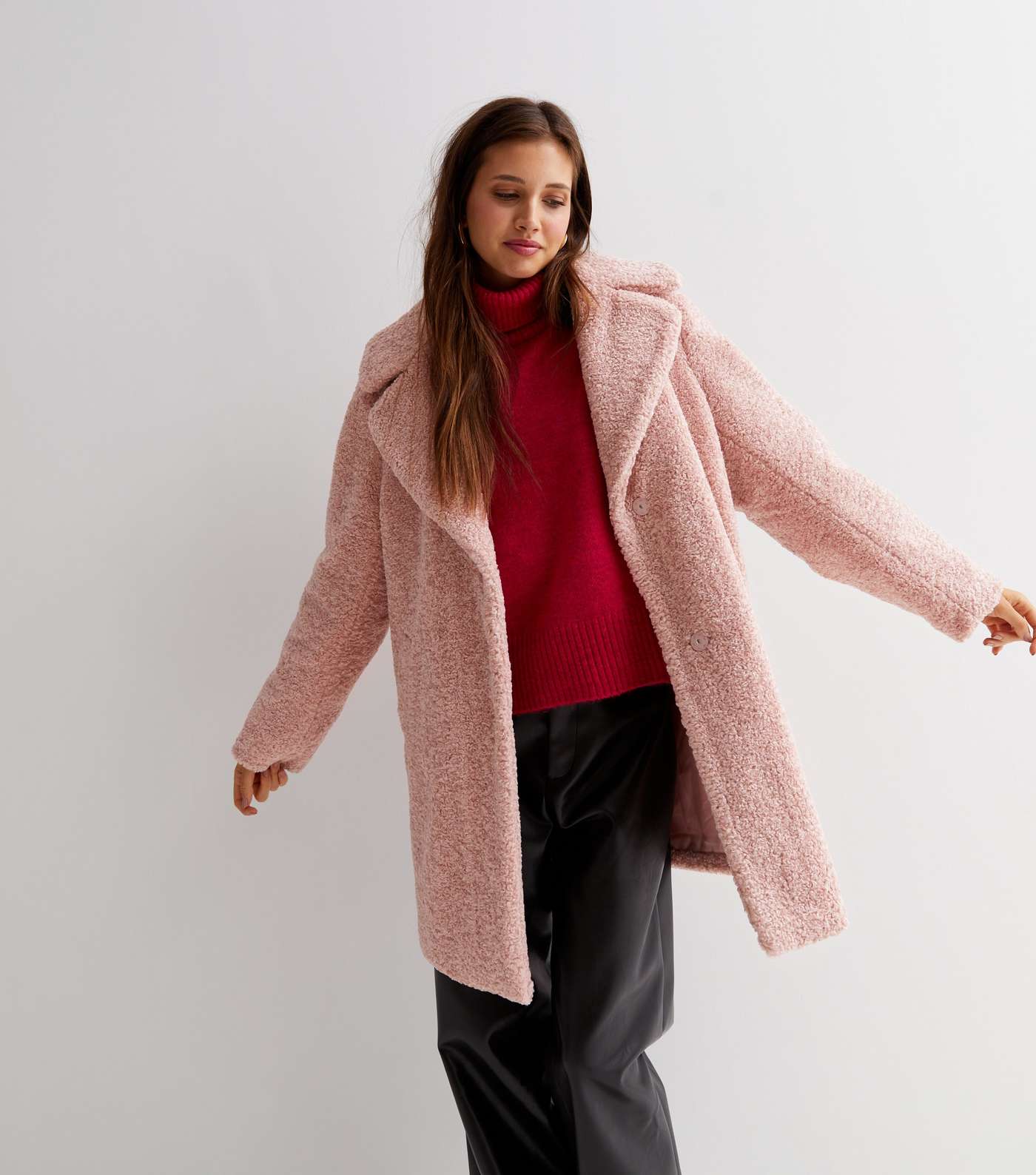 Pale Pink Faux Fur Teddy Long Coat