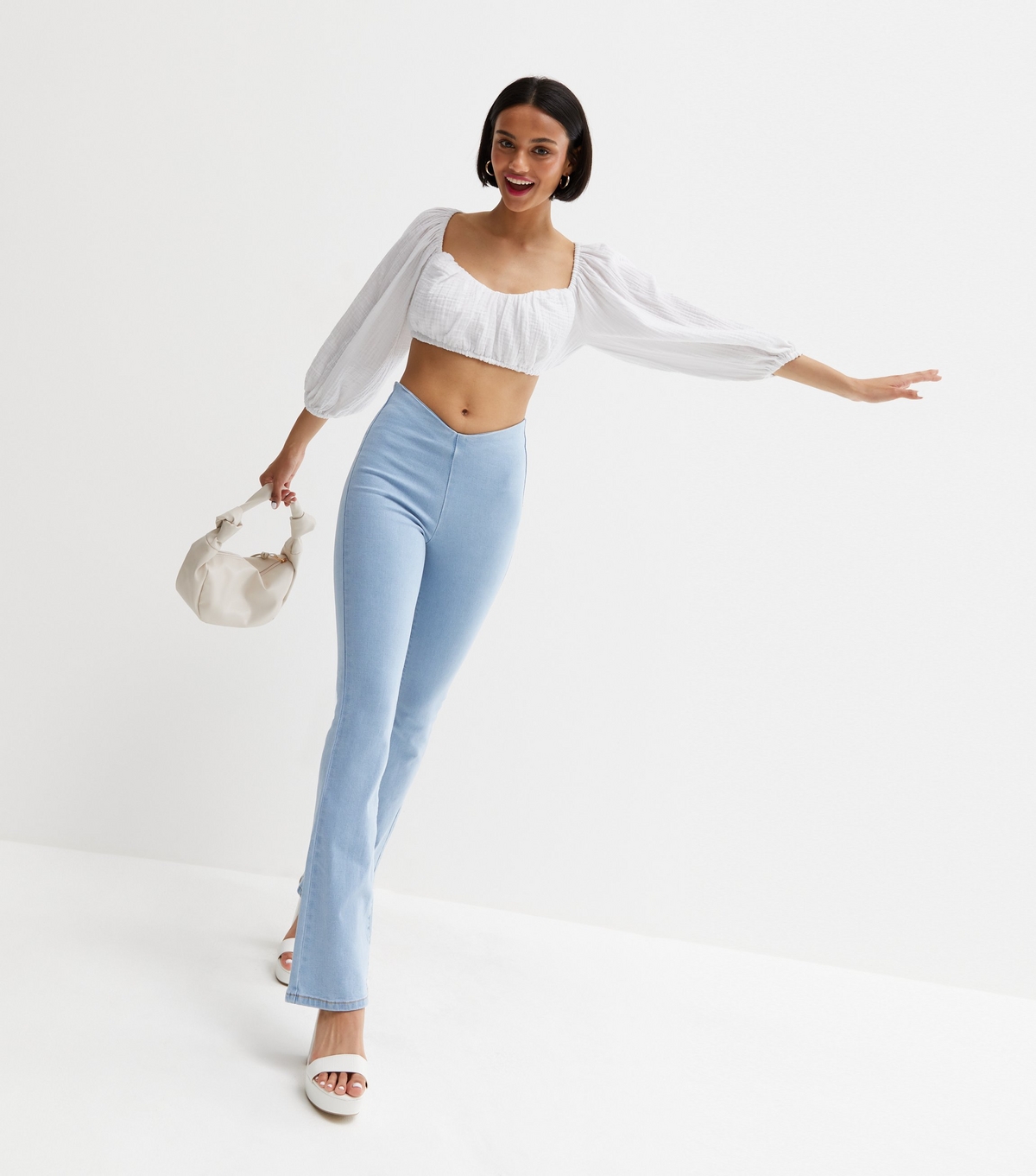 Women's Pale Blue V Front Flared Brooke Jeans New Look