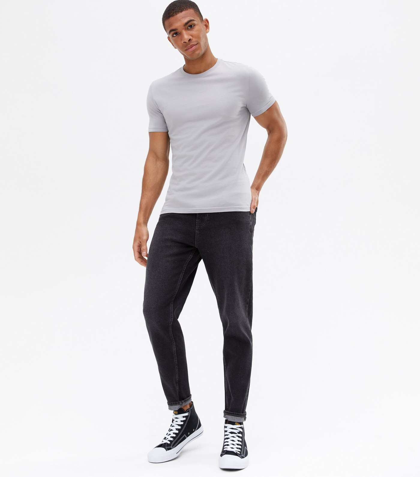 Pale Grey Muscle Fit Crew Neck T-Shirt Image 3