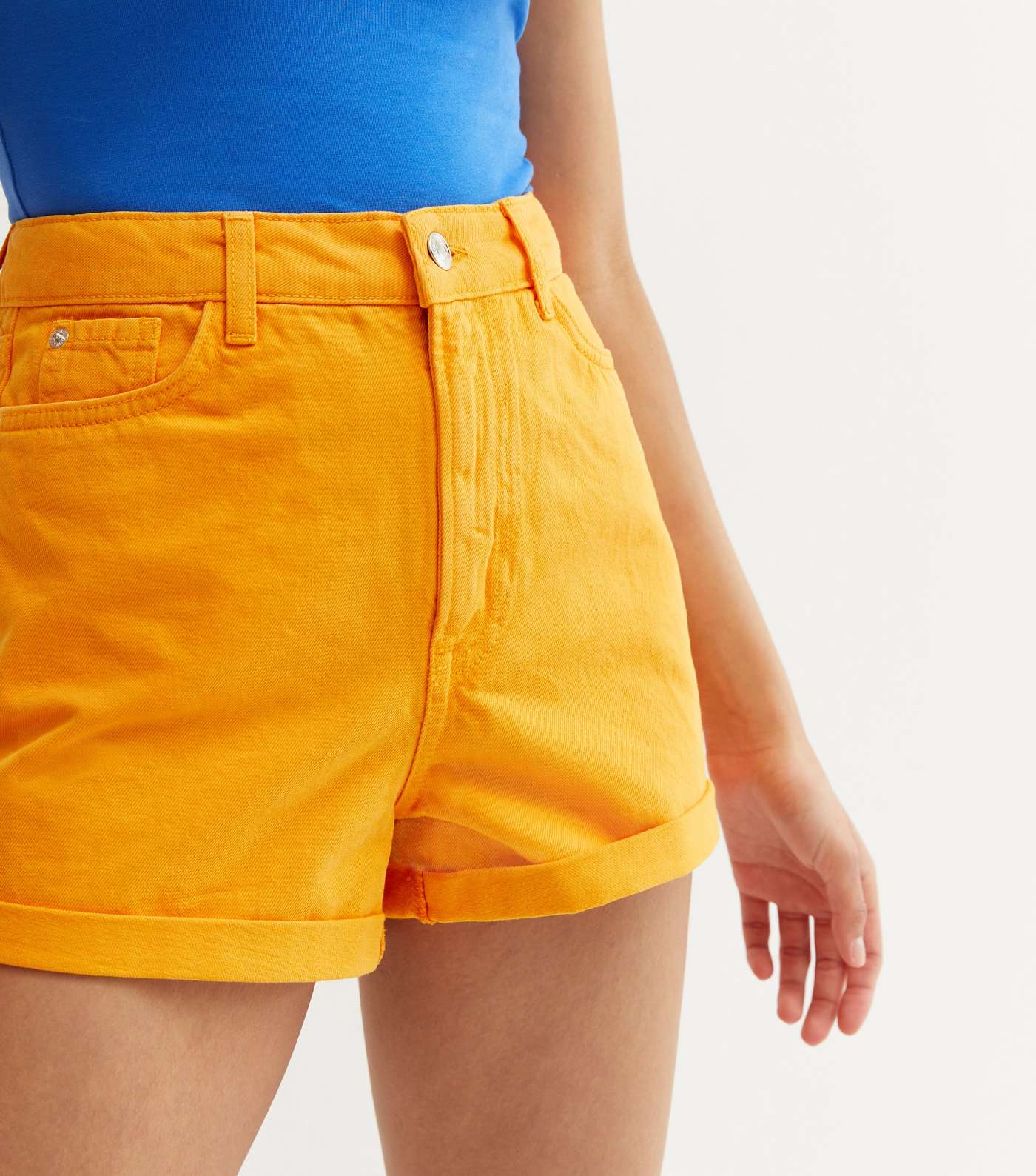 Bright Orange Denim Mom Shorts Image 2