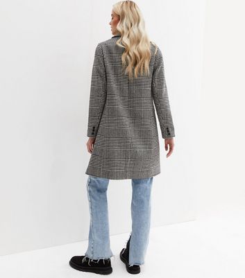 Black Dogtooth Check Long Coat