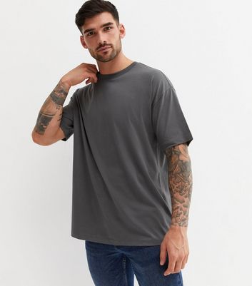 Dark Grey Crew Neck Oversized T Shirt New Look