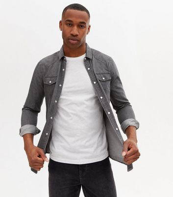 Grey Denim Double Pocket Shirt | New Look