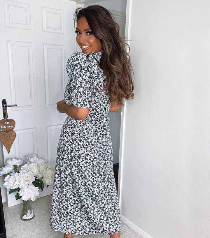 AX Paris Black Ditsy Floral Split Hem Midi Dress | New Look