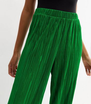 Green Plissé High Waist Trousers | New Look