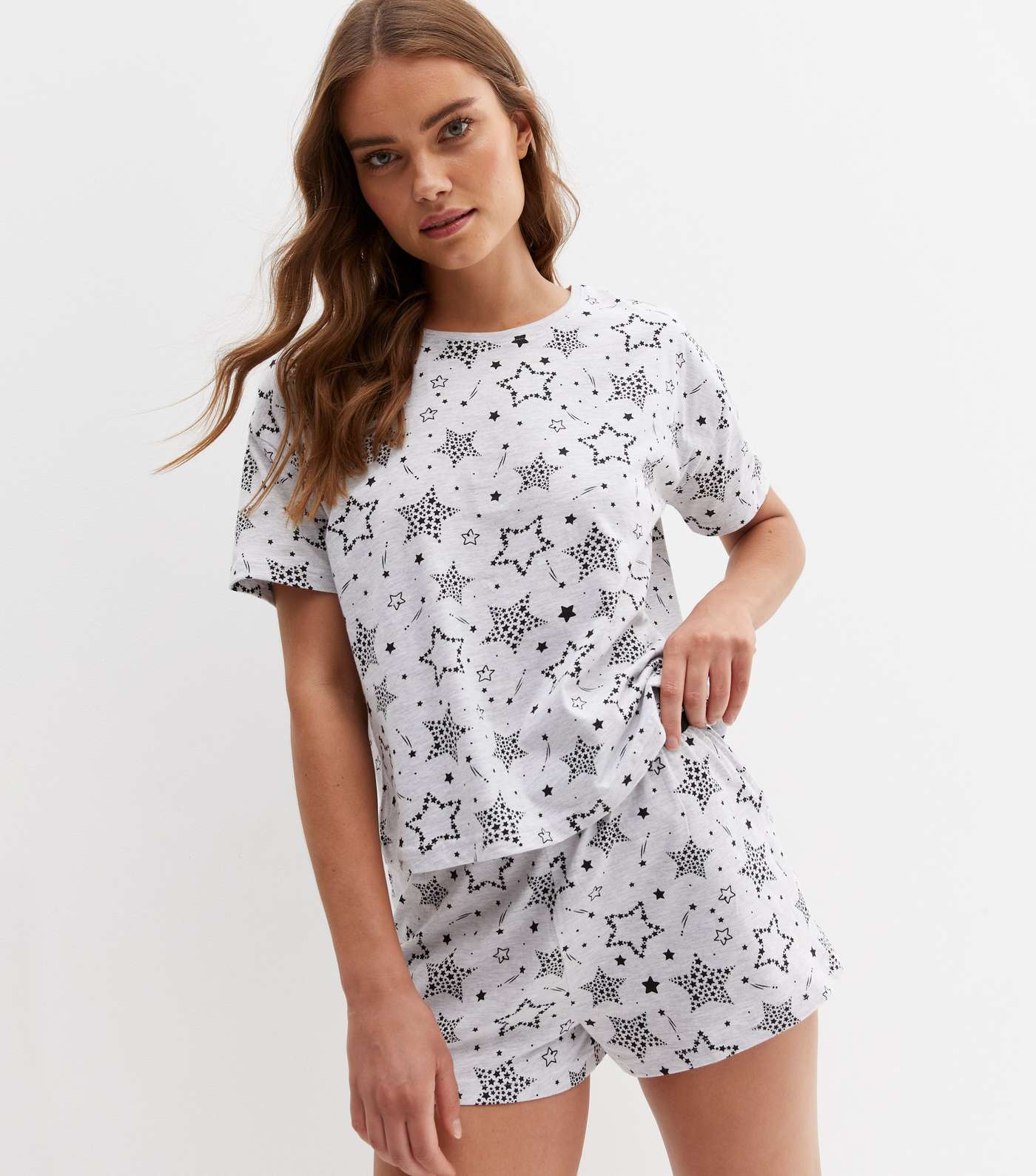 Light Grey Short Pyjama Set with Star Print
