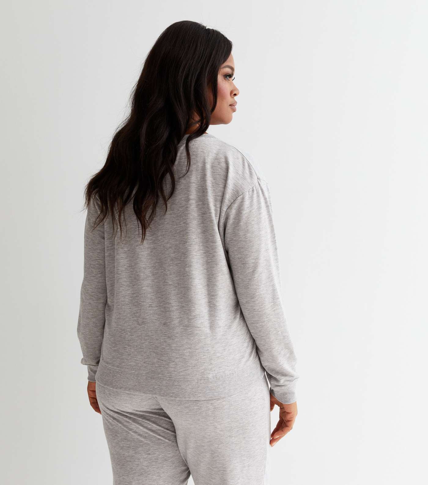 Curves Grey Sequin Amour Logo Lounge Sweatshirt Image 4