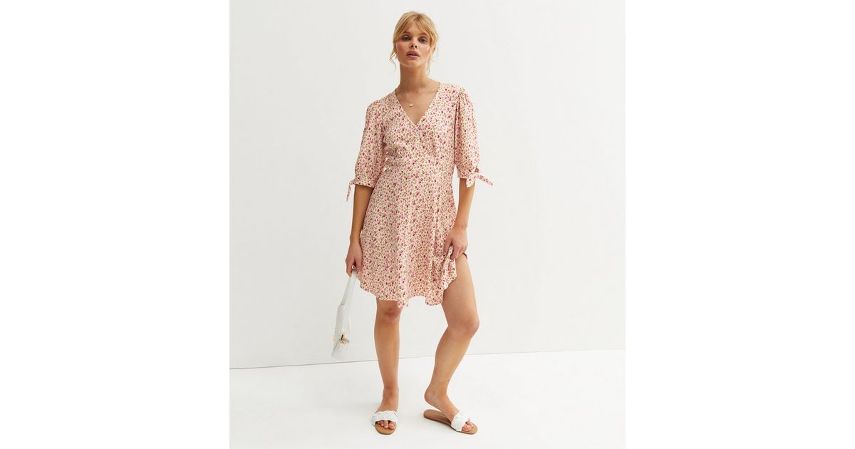 Pink Rose Crinkle Jersey Mini Tea Dress | New Look