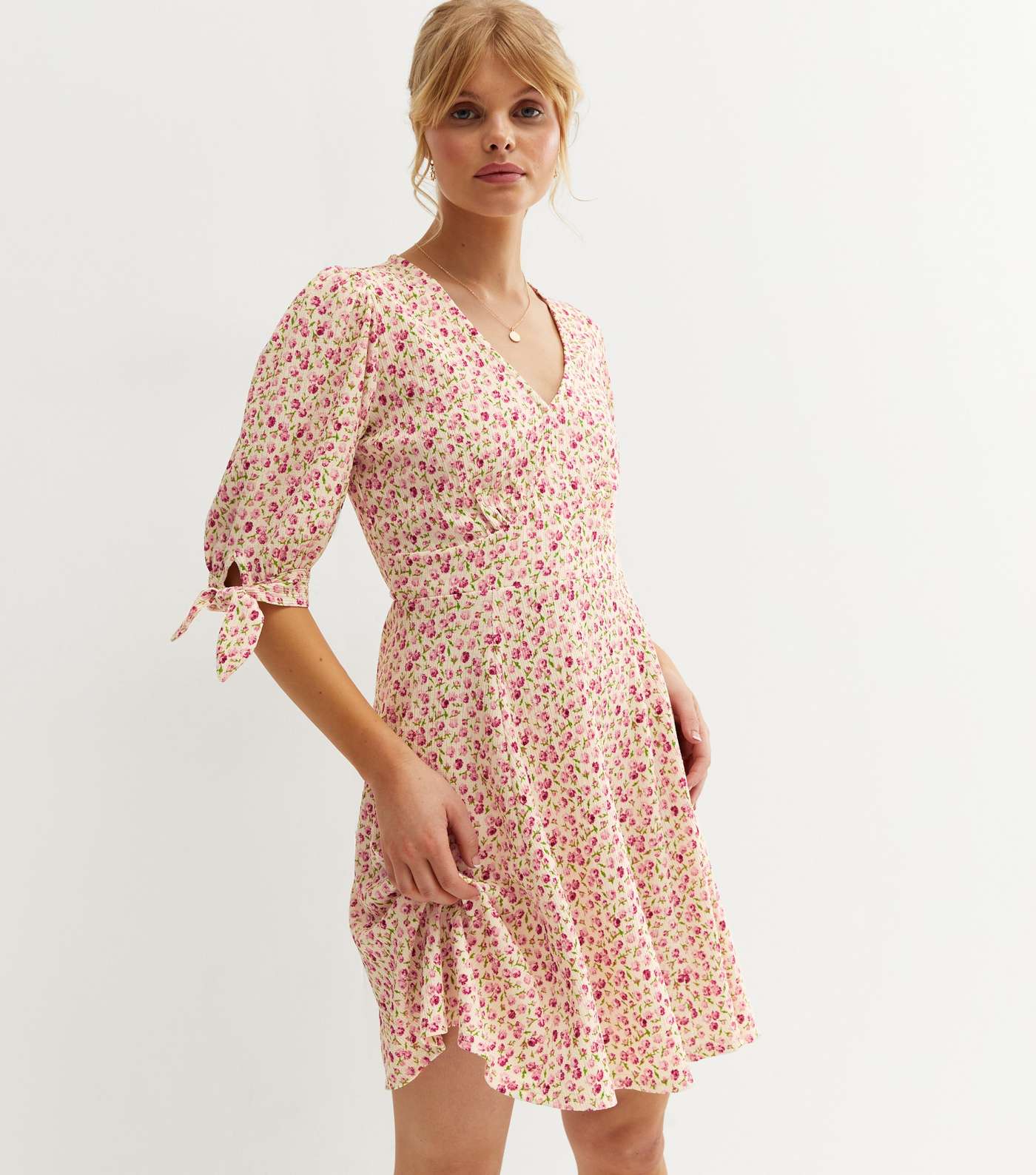 Pink Rose Crinkle Jersey Mini Tea Dress Image 3