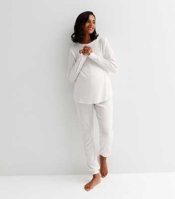 Maternity Cream Ribbed Knit Lounge Joggers