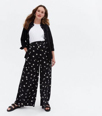 Maternity Black Daisy Wide Leg Trousers 